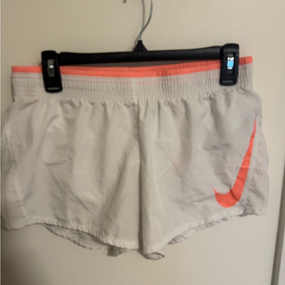Nike White and Orange Athletic Shorts